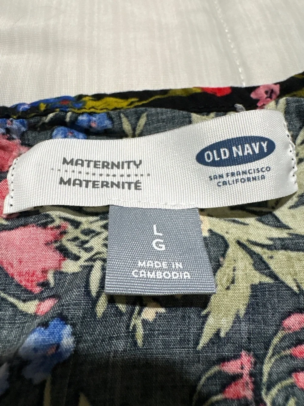 Maternity Old Navy Black Floral A-Line Dress with Red, Blue & Yellow Accents